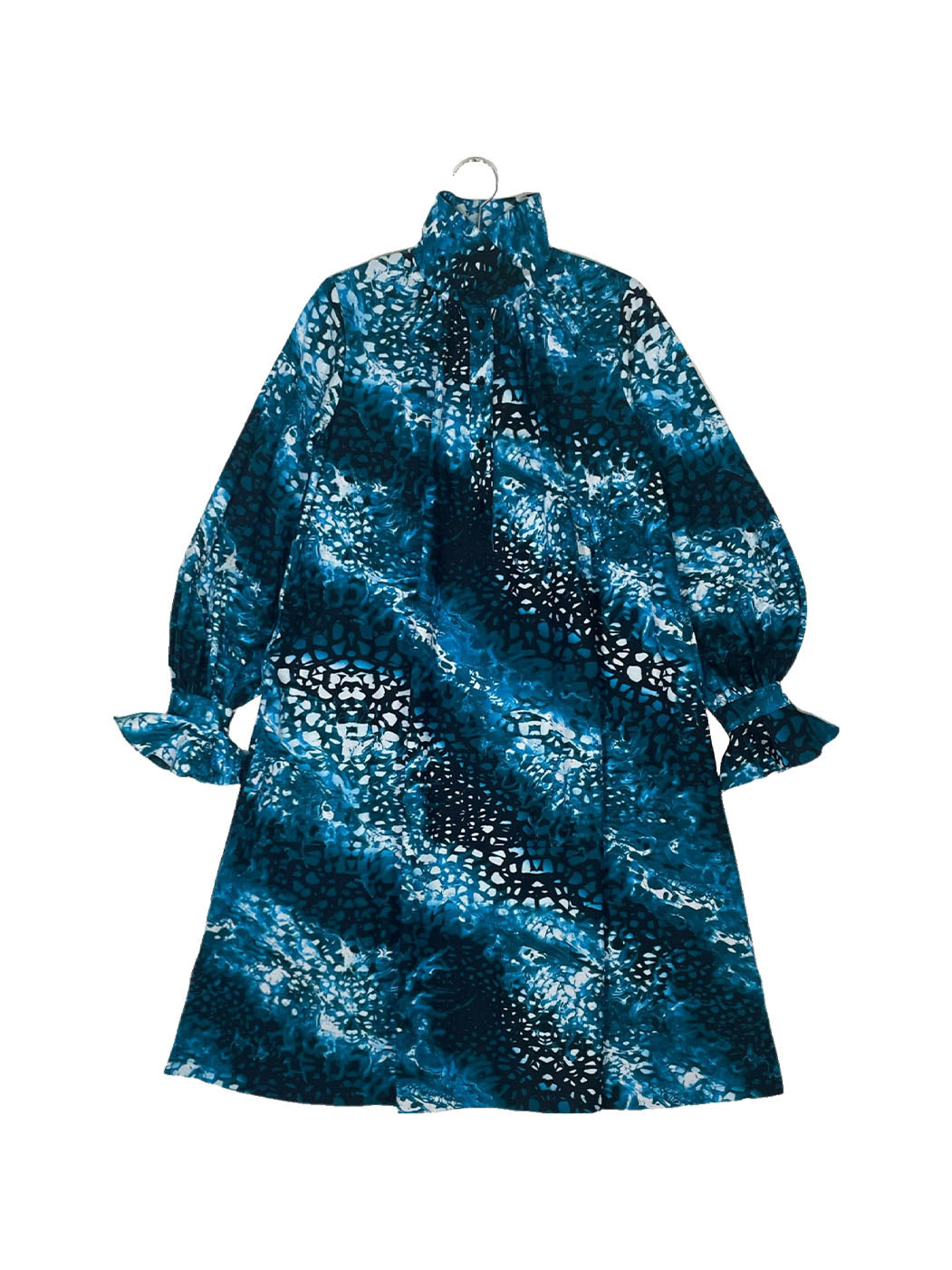 high neck long sleeve smock dress Women's High Neck Tiered Frill Smock Dress, Blue