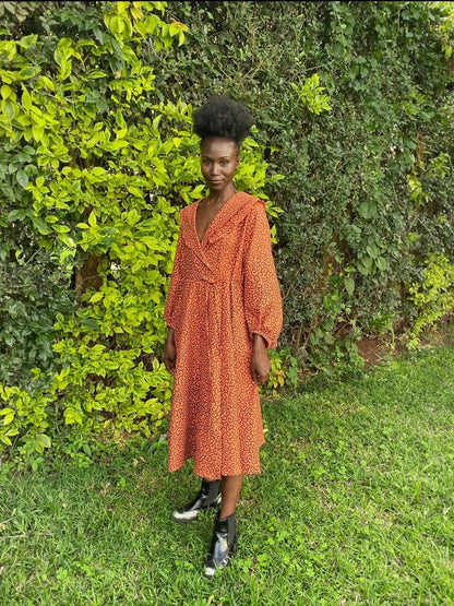 Bishop Sleeve Wrap Dress <Semi-custom Order>